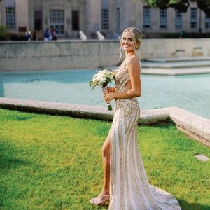 SHERRI HILL 56860 || White and Gold Prom Dress